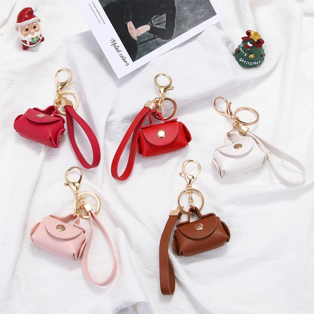Llavero Kawaii de Mini bolso para mujer, llavero creativo, colgante de monedero de coche, regalo, Bolso pequeño de cuero PU, - AliExpress