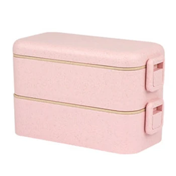 

Food Storage 800ml Double Layer Freezer Bento Lunch Box Microwave Heating Dinnerware Wheat Straw Lock Catch School Office