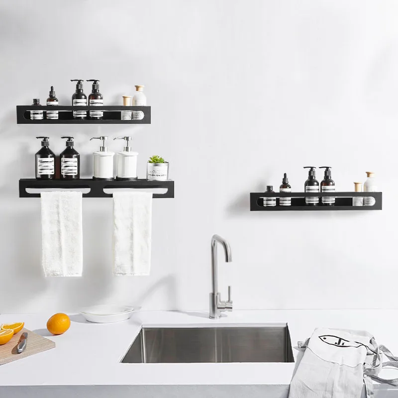 Matte Space Black Aluminum Bathroom Shelf Wall Mounted Rack AliExpress