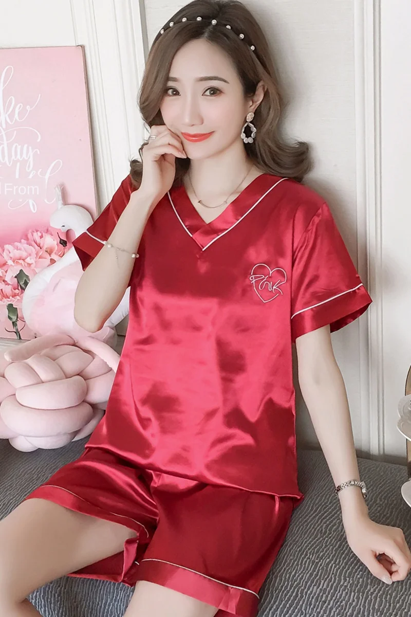 Sexy Pajama Sets Women Summer Pijama Mujer Women Clothes Short Sleeves Pyjamas for Female Sexy Silk Sleepwear Casual Homewear