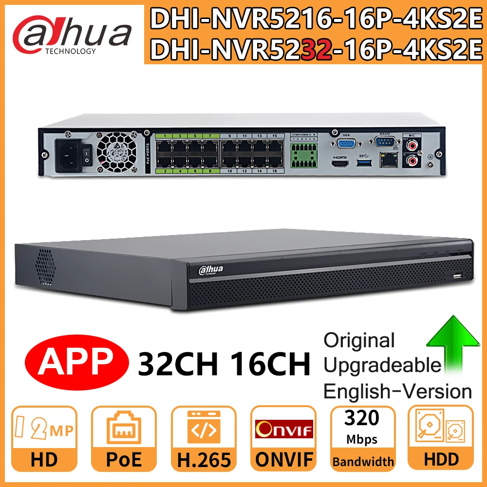 

Dahua Original PoE NVR 32CH NVR5232-16P-4KS2E 12MP 16CH NVR5216-16P-4KS2E Support Two Way Talk e-POE 800M Network Video Recorder