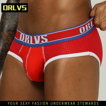 

ORLVS Sexy Men Undrewear Briefs Gay Mens Bikini Brief Men Pure Print Cotton Slip 3D Pouch Underwear OR789