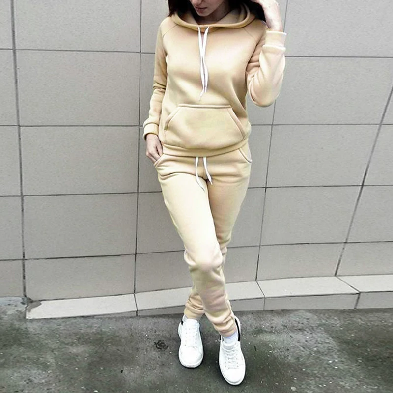

LITTHING New Women Hoodies Pant Clothing Set New Casual 2 Piece Set Warm Clothes Solid Tracksuit Women Set Top Pants Ladies Suit