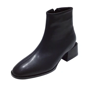 

Youhuo 2020 autumn and winter new female boots short plush zipper round head square heel solid color short boots black apricot