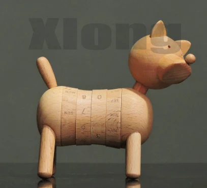 

Height: 12*8*12cm Creative Puppet Solid Wood Animal Puppy Puppet Rotating Calendar Desk Crafts Decorations