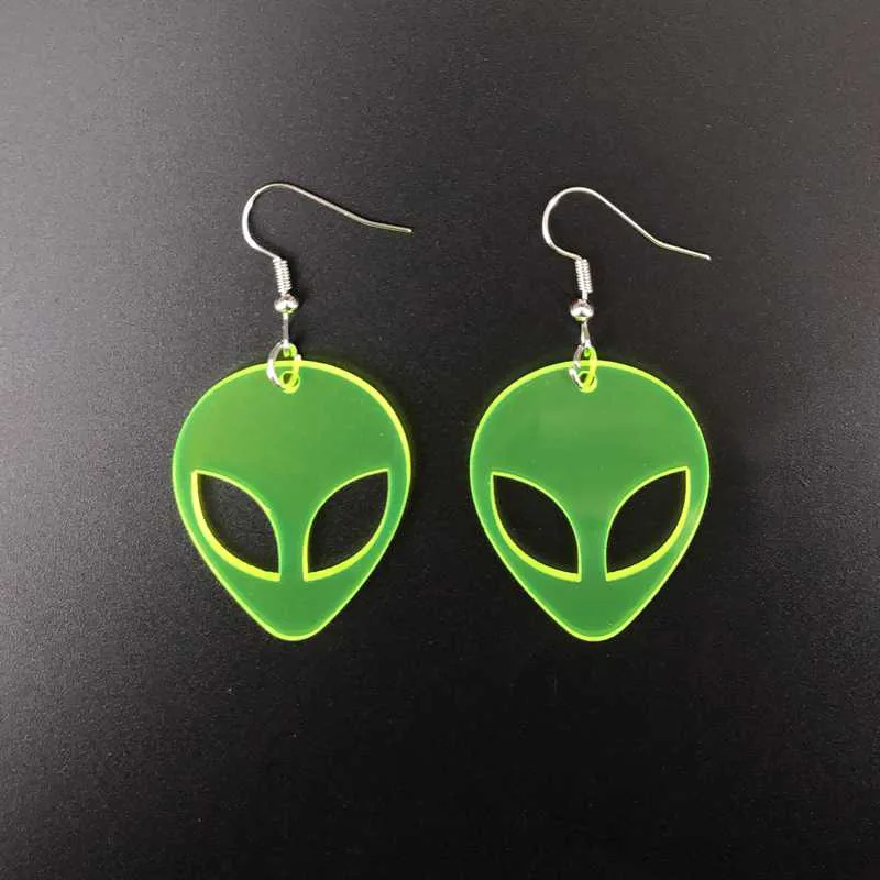 Женские акриловые серьги Alien прозрачные зеленые флуоресцентные в виде