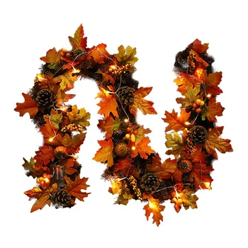 

Artificial Maple Leaf Garland Halloween PVC Pine Cones Maple Leaf Rattan Door Ornament Artificial Pumpkin Garland in Stock