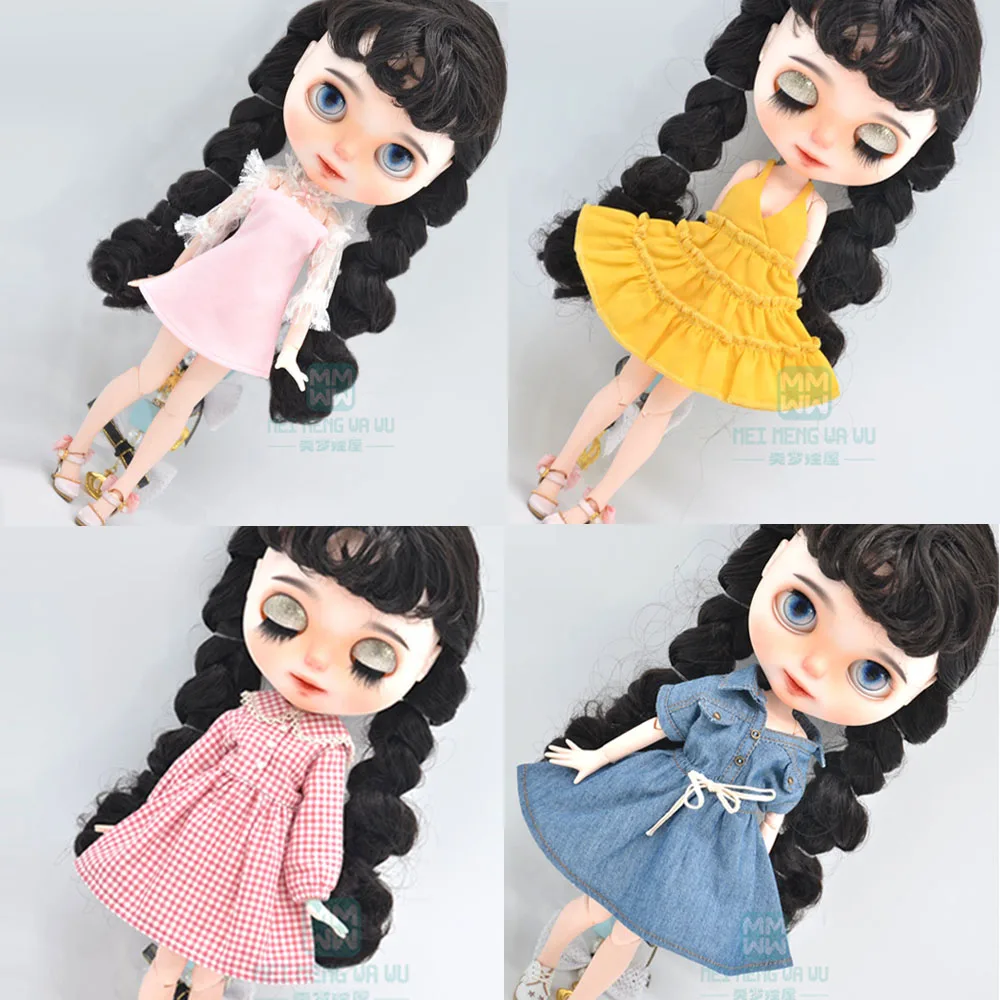 Blyth doll Clothes fashion famous slow dress, plaid skirt for Blyth Azone OB23 OB24 1/6 doll accessories dbs 1 6 blyth doll 1 8 middie doll rabbit shoes for joint body azone body icy doll kind of three colors