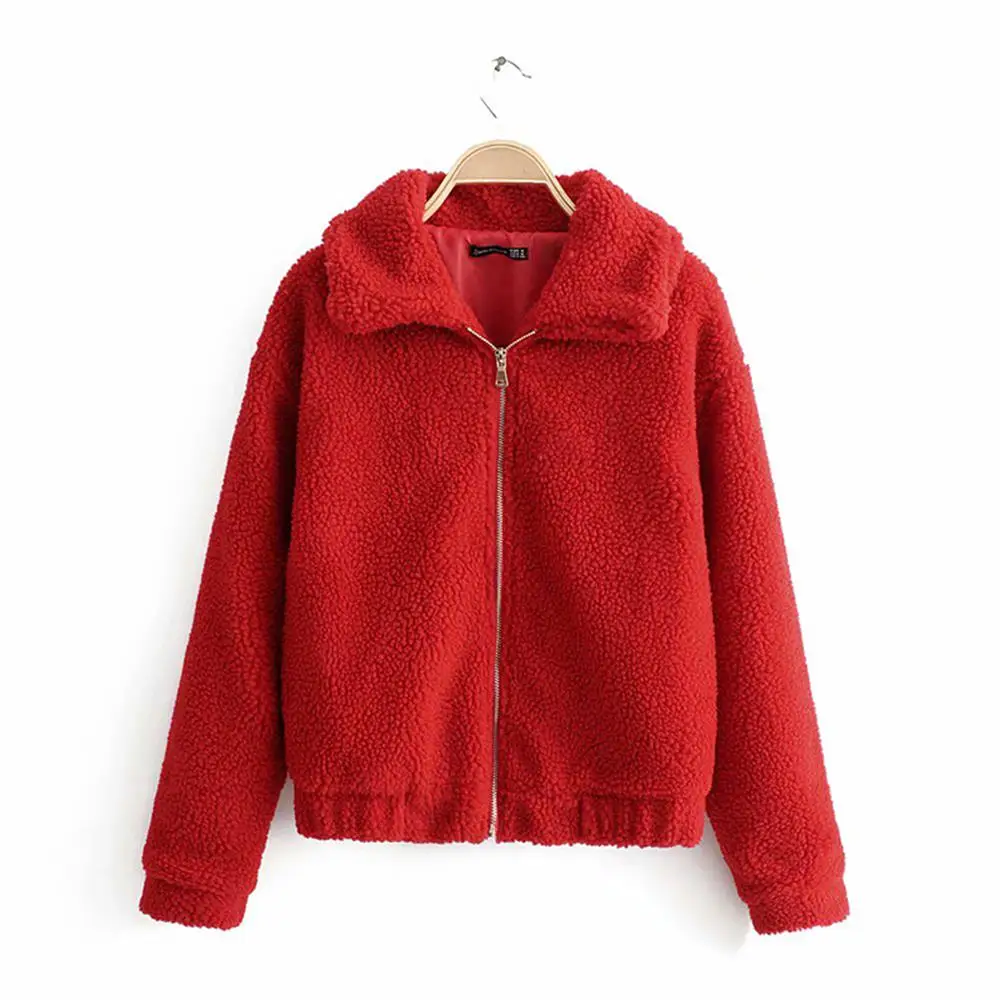 Women's Long Sleeve Jacket Solid Color Woman Casual Zipper Fluffy Overcoat Faux Fur Teddy Coat Jacket Outwear