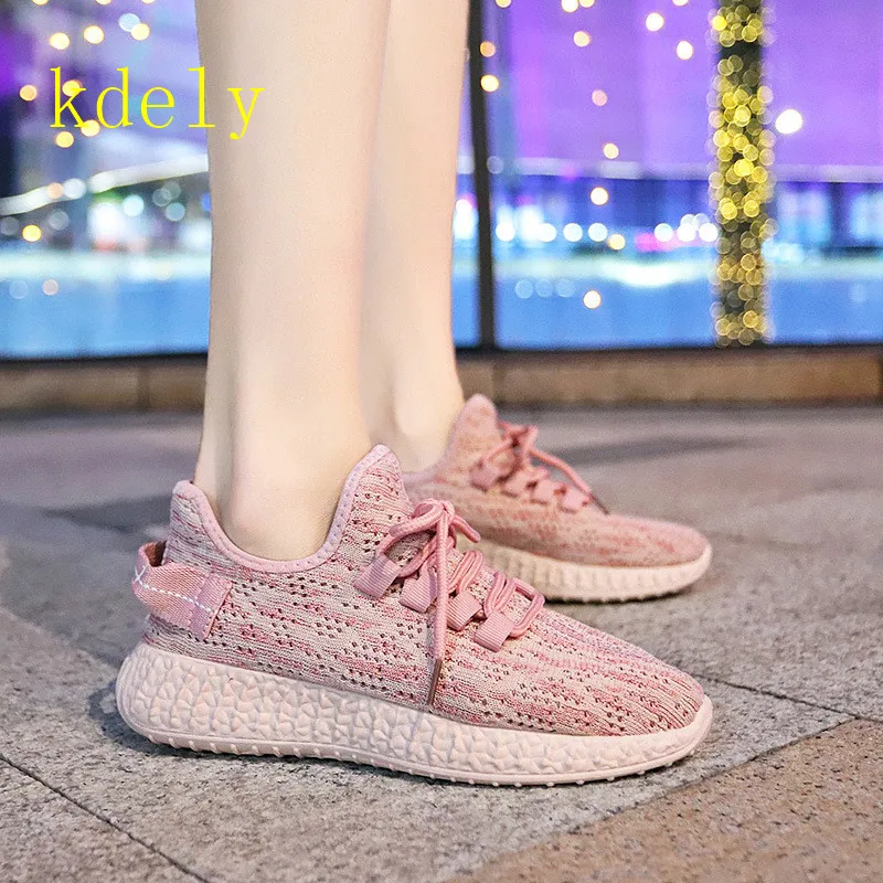 

2020 New Sneakers Women Mesh Lace-Up Solid Flat Platform Shallow Stretch Fabric Knited Spring Autumn Wedges Shoes For Women