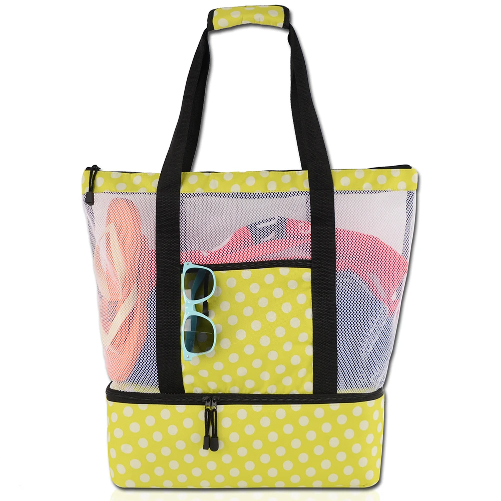 Insulated Lightweight Travel Zipper Closure Picnic Cooler Soft Casual Tote Flat Bottom Sports Beach Bag Parks Mesh Tote Camping