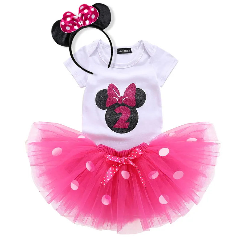 hot pink 2nd Комплекты одежды для маленьких девочек на первый День рождения; вечерние платья; маскарадный костюм на Хэллоуин; пачка в горошек с Минни Маус; костюмы для малышей 1 года - Цвет: hot pink 2nd