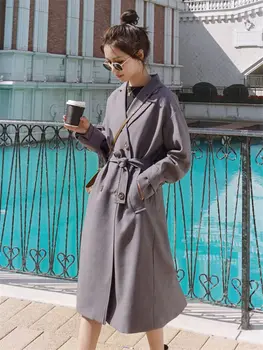 

Trendy Clothes For Women 2020 Spring Aautumn Windbreaker Long Section Korean Back Split Loose Blezer Mujer Sashes Outerwear K854