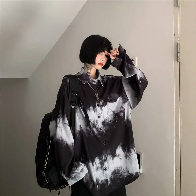 Рубашки с принтом тай-дай для мужчин и женщин новинка 2022SS Harajuku Bf Dark готическая