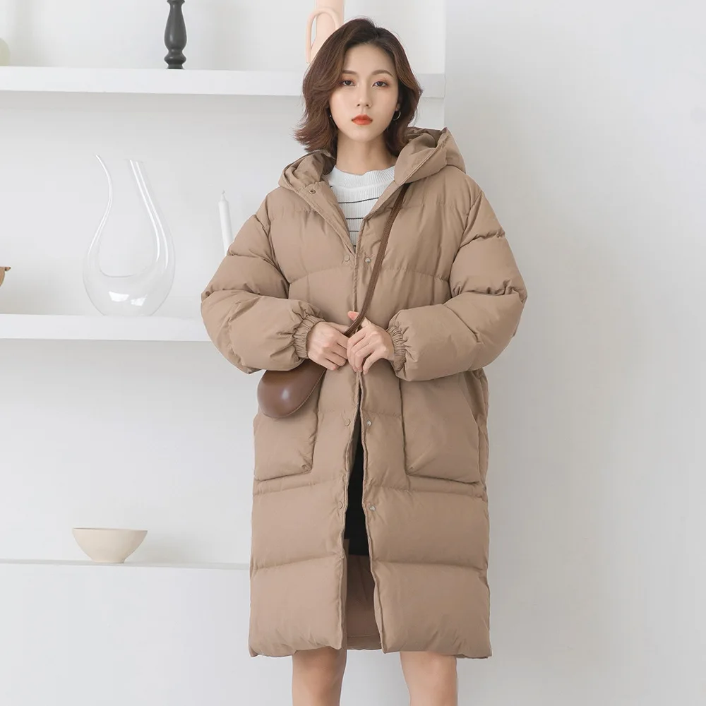 

2018 South Korea Dongdaemun WOMEN'S Dress Winter New Style Simple Machine Washable Hooded Long down Cotton Cotton-padded Clothes