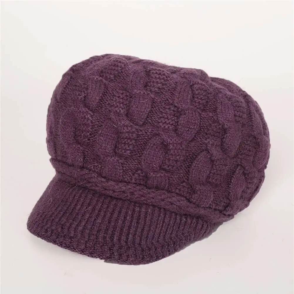 Dark Purple Женский зимний теплый берет плетеная вязаная шапка Милая шапочка Лыжная шапка Модные аксессуары - Цвет: Dark Purple