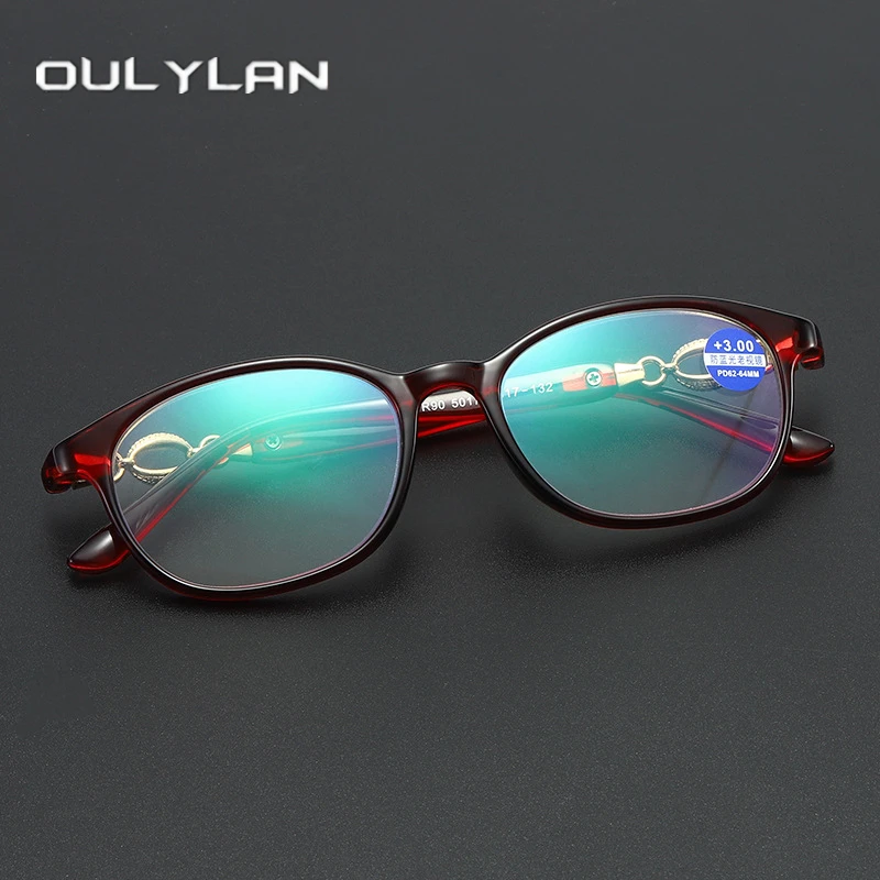 Oulylan, анти-синий светильник, очки для чтения, женские очки для дальнозоркости, полая оправа, очки по рецепту, диоптрия+ 1,0 1,5 3,5 4,0