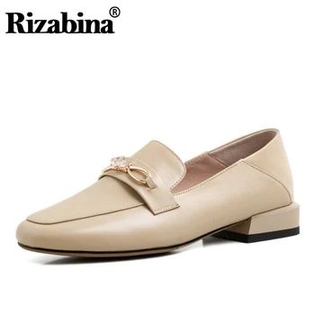 

RIZABINA Genuine Leather Office Lady Mules Shoes Women Fashion Crystal Flats Shoes Casual Daily Dress Footwear Size 34-40