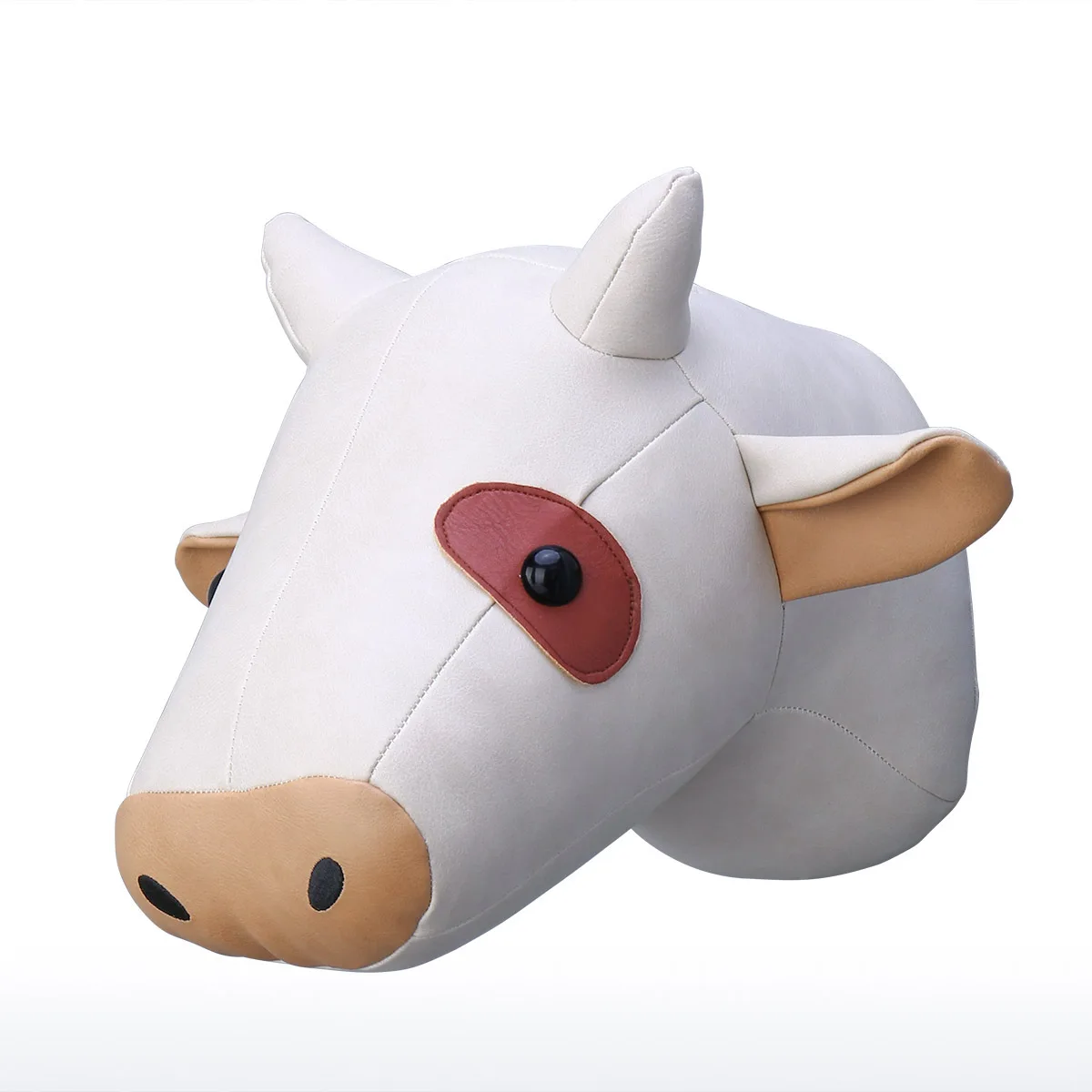 Tooarts Milk Cow Head Wall Hanging Cartoon Animal Head Wall Decor Room Decoration Microfiber Leather Material Childlike Ornament