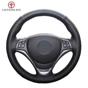 

LQTENLEO Black Artificial Leather DIY Hand-stitched Car Steering Wheel Cover for BMW X1 E84 2012-2015