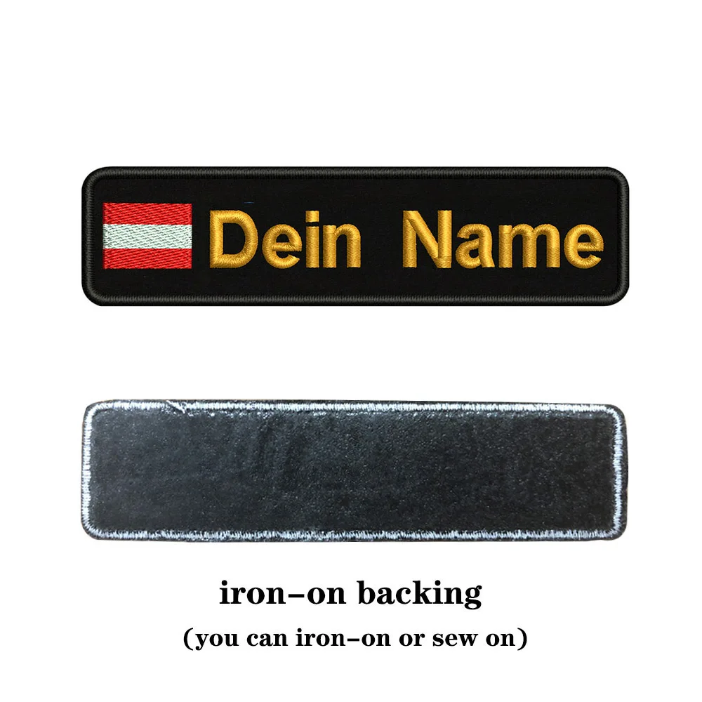 brown-iron on На заказ Вышивка Австрийский флаг имя или заплатка с текстом 10 см* 2,5 см значок Железная на или липучке Подложка для одежды брюки рюкзак шляпа - Цвет: brown-iron on