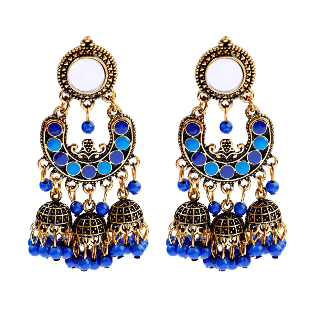 EY020-5 OIQUEI, женские винтажные этнические индийские ювелирные изделия Jhumka, большой колокольчик, Разноцветные серьги-кисточки с бусинами античный этнический Висячие Серьги Brincos - Окраска металла: EY020-5