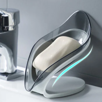 

Anti-skid Soap Box Holder Soap Drain Dishes Storage Punch-free Keep Soap Dry Leaves Shape Bathroom Products P7Ding