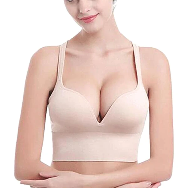 Nude New Ladies Womens Solid Color No Rims Soft Cup Bra Women Fashion Casual Daily Ladies Underwear Seamless Sports Tops - Цвет: Nude