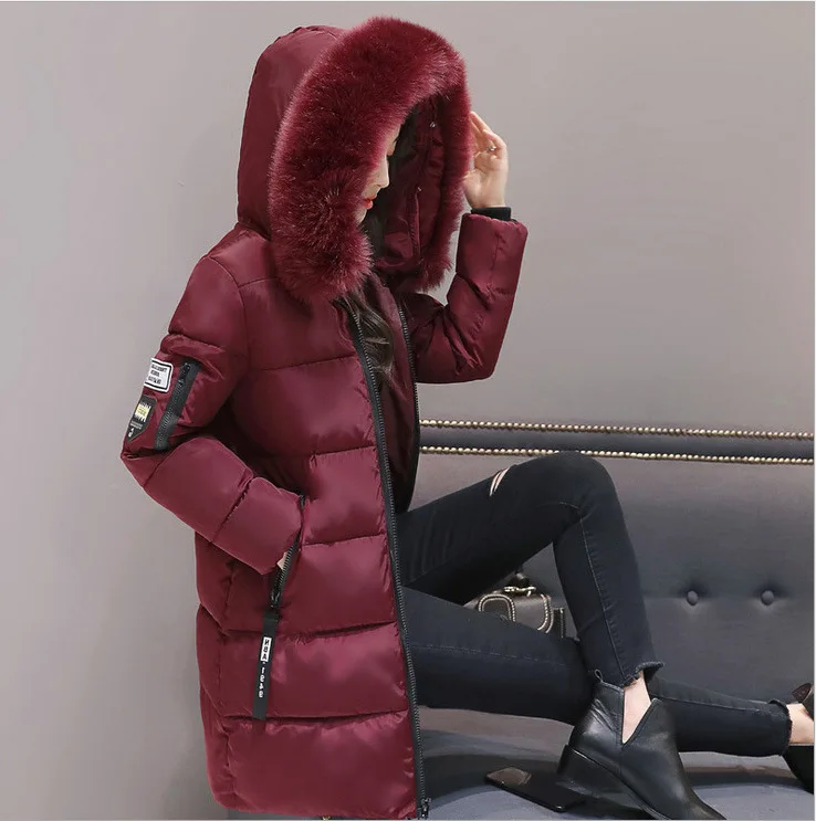 Wine Red Зимняя женская куртка, новинка, Женская парка, пальто feminina, длинный пуховик размера плюс, длинный пуховик с капюшоном, Женская куртка - Цвет: Wine Red