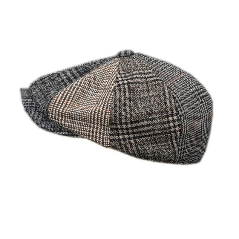 

New Plaid Newsboy Caps Men Wool Splice Houndstooth Flat Cap Autumn Winter Woman Painter Octagonal Hats BLM118
