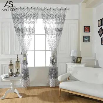 

Anself 2PCS Curtain Big Flowers Jacquard Burnt-out Half Shading Voile Curtain for Door Window Room Window Screening Drape Decor
