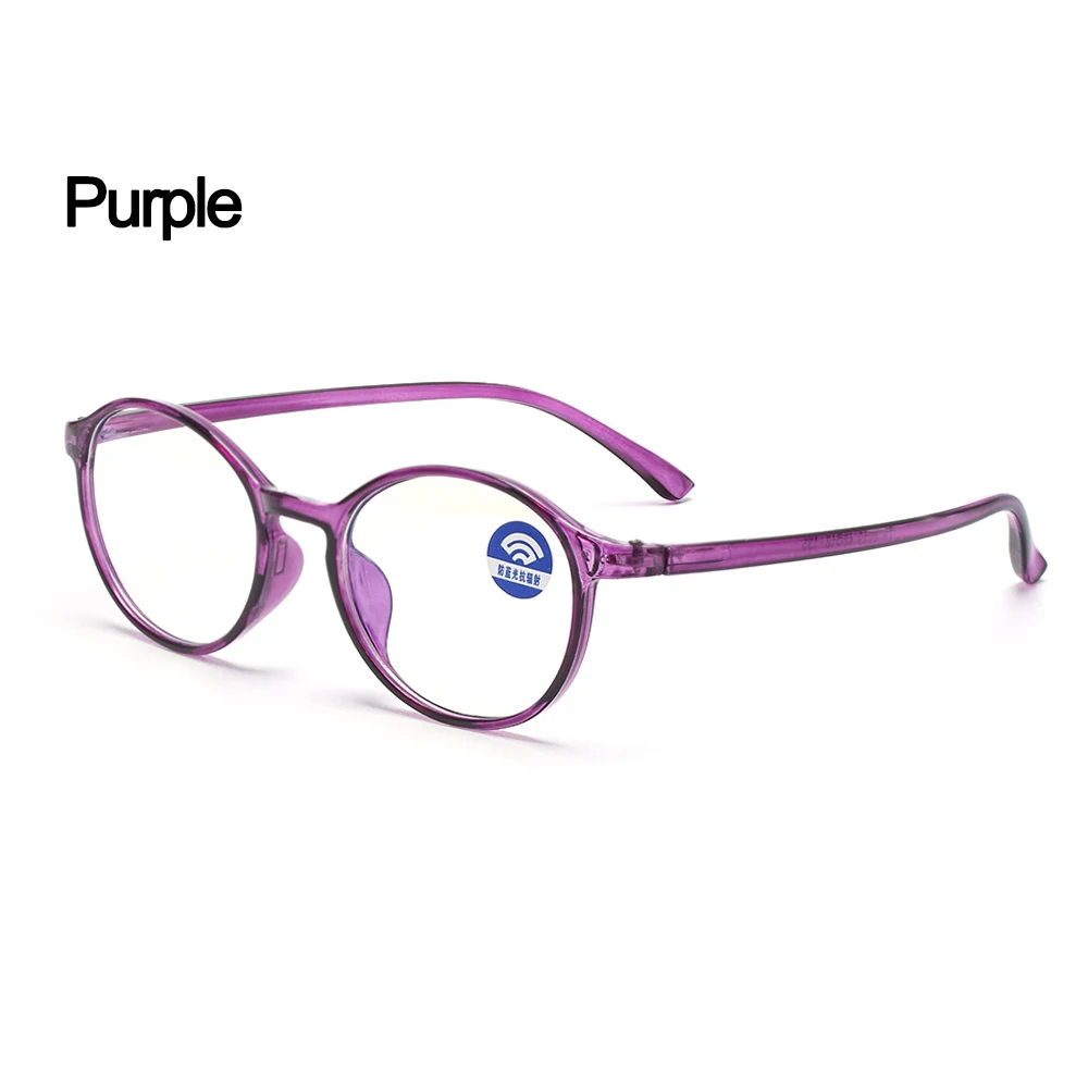 Hot Classic Round Frame Glasses TR90 Flat Mirror Anti Blue Light Radiation Protection Ultralight Flexible Vision Care Eyewear - Цвет оправы: Purple