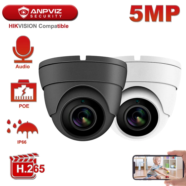 $US $45.65 Hikvision Compatible Anpviz 5MP POE IP Camera Outdoor/Indoor 2592 x 1944 Dome Security Video Surveillance Audio Built-in Mic