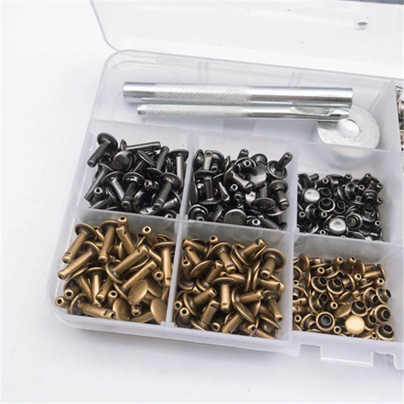 Environmentally Friendly Pure Copper Double Rivet 360 Sets of 3 Sizes 4 Color Tools Mixed Color Leather Accessories
