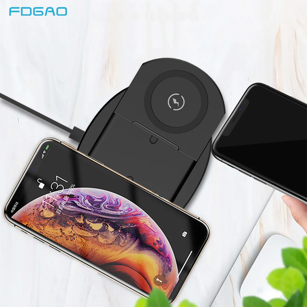 

FDGAO QI Wireless Charger 10W 2 in 1 Fast Charging For iPhone 11 Pro Xs Max Airpods Pro Samsung S10 S9 Dual Wireless Charger Pad