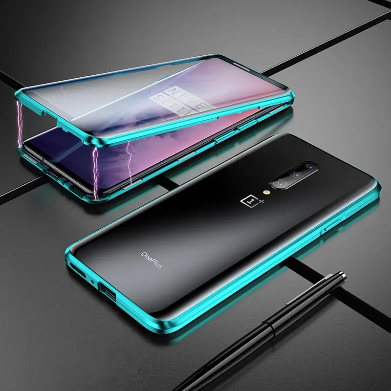 Suntaiho, металлический магнитный адсорбционный чехол для Oneplus 7, двухсторонний, закаленное стекло, Магнитный чехол, чехол для Oneplus 7 7pro 6 6t