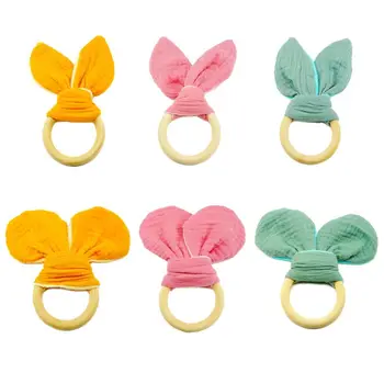 

Baby Teether Cute Ear Teething Wooden Ring Rattle Newborn Nursing Chewing Molar Play Sensory Toys Shower Gifts