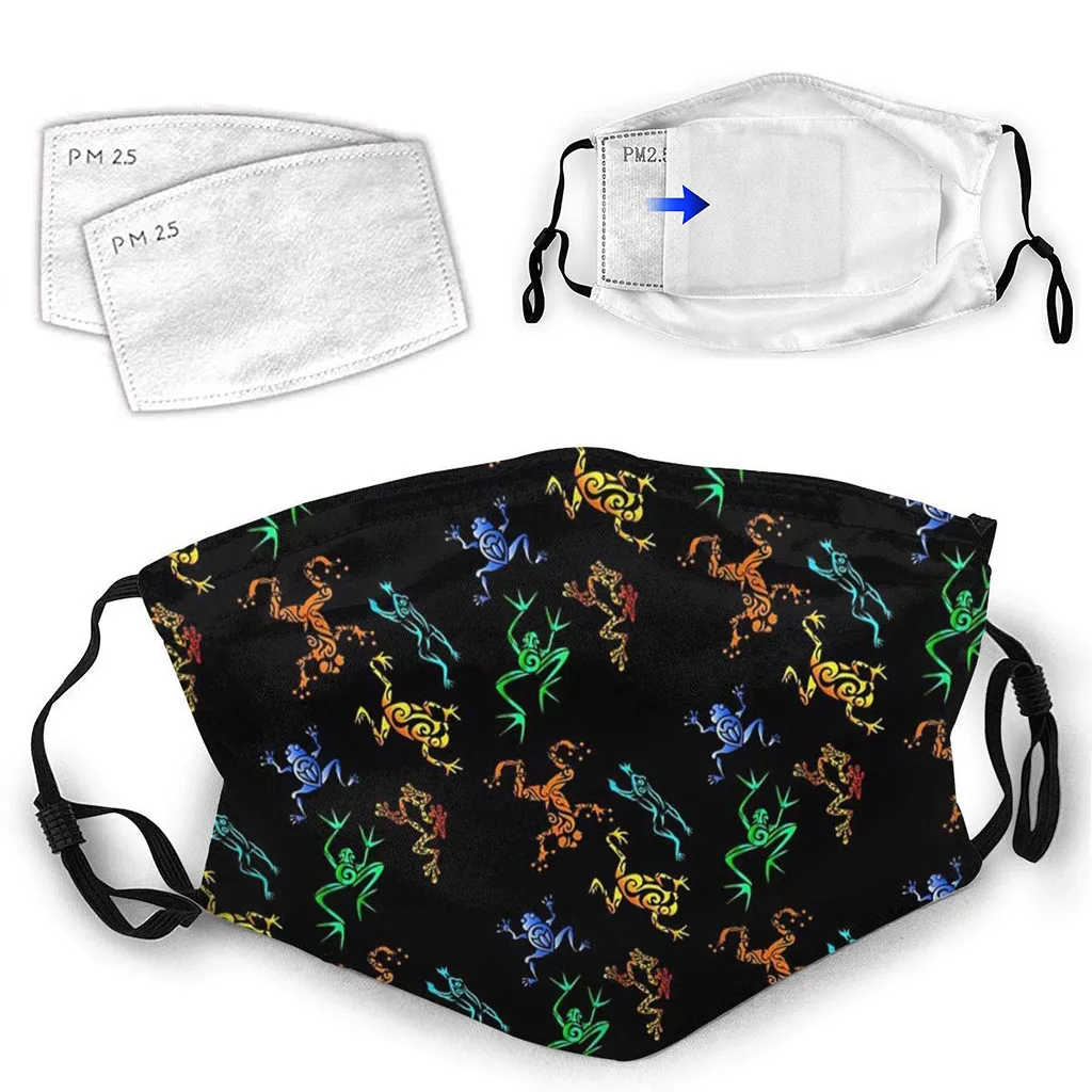 Women Men Reusable Mask Fabric Dust With 2pc Filter Cartoon Frog Print Mouth Sunscreen Outdoor Washable Breathable Masks | Аксессуары