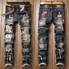 Men’s luxury hole ripped retro jeans distressed badge patched embroidery denim pants slimming hard washed casual jeans pants 1