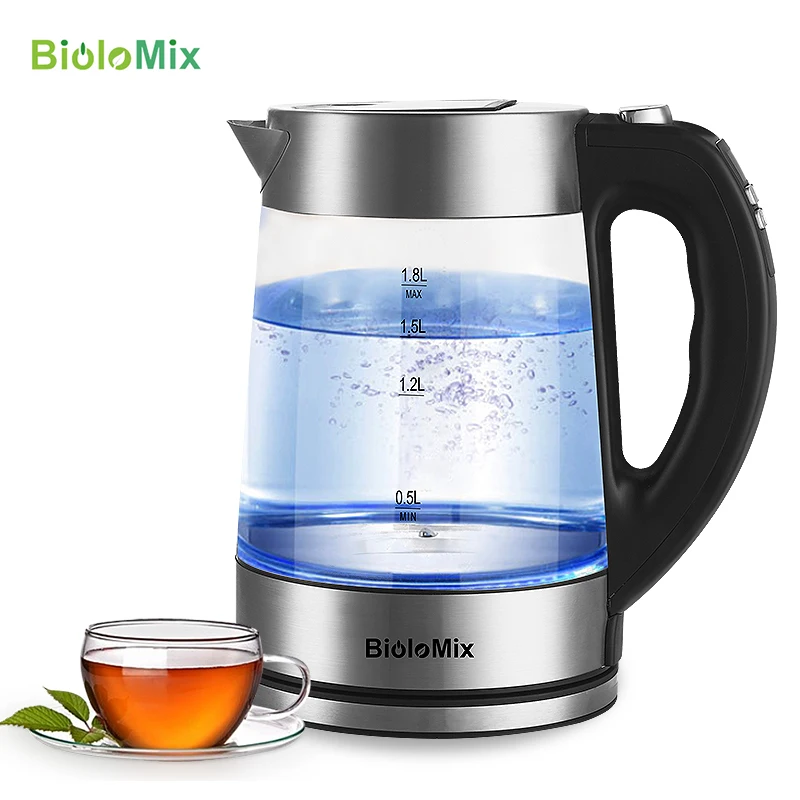 Biolomix 1.8l Blue Led Light Digital Glass Kettle 2200w Tea Coffee