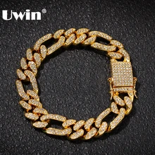 UWIN Iced браслет «Фигаро» 13 мм Bling кубинское звено со льдом Стразы хип-хоп мужской браслет модные ювелирные изделия