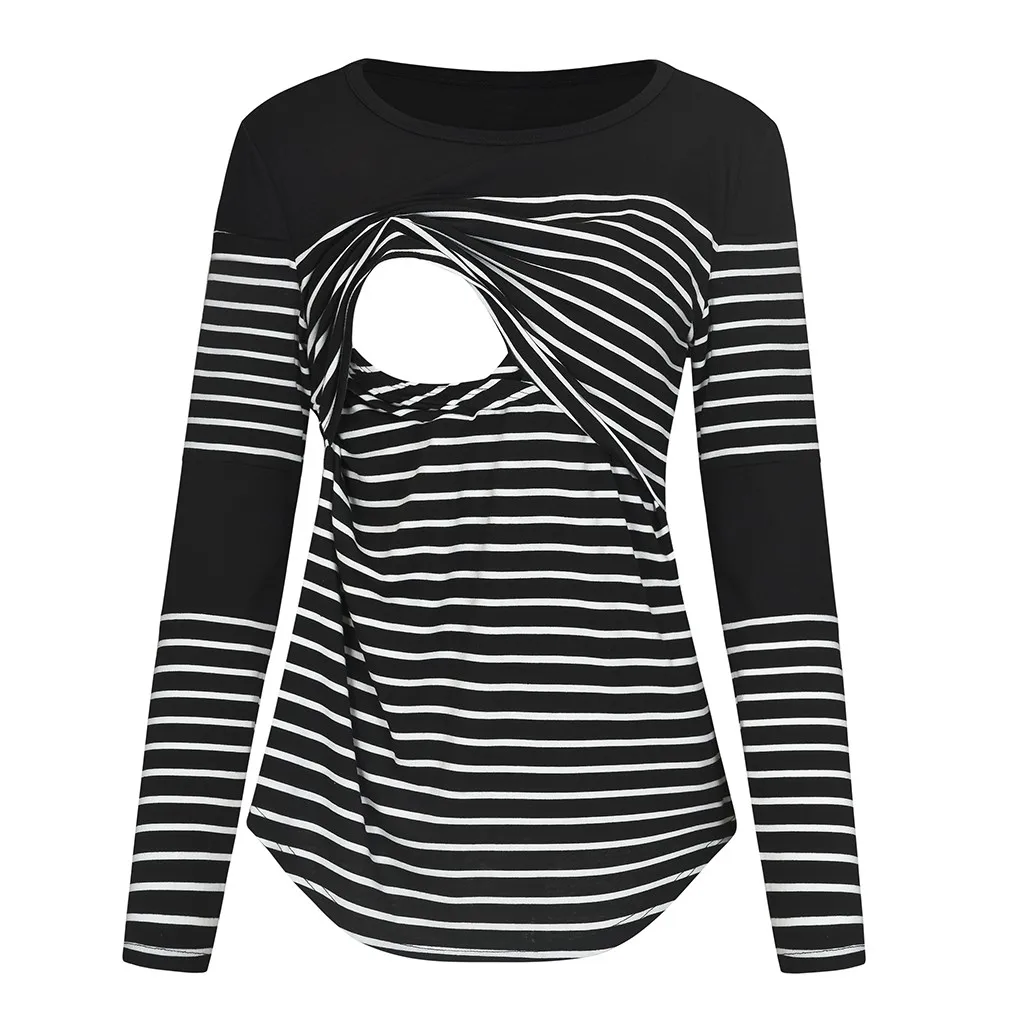 nursing clothes Women Maternity Winter Autumn Casual Long Sleeve Striped Nursing Tops T-shirt For Breastfeeding embarazo