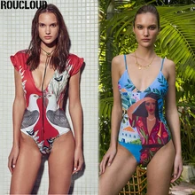 Сексуальный женский купальник с объемным рисунком, слитный женский купальник на бретелях с открытой спиной, бразильский Монокини, купальный костюм