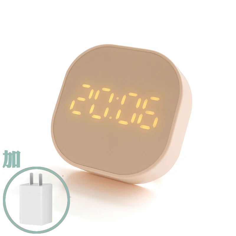 Small alarm clock simple night light mute electronic bedside with mini led calendar clock light multifunction alarm clock - Цвет: Meat powder  plug