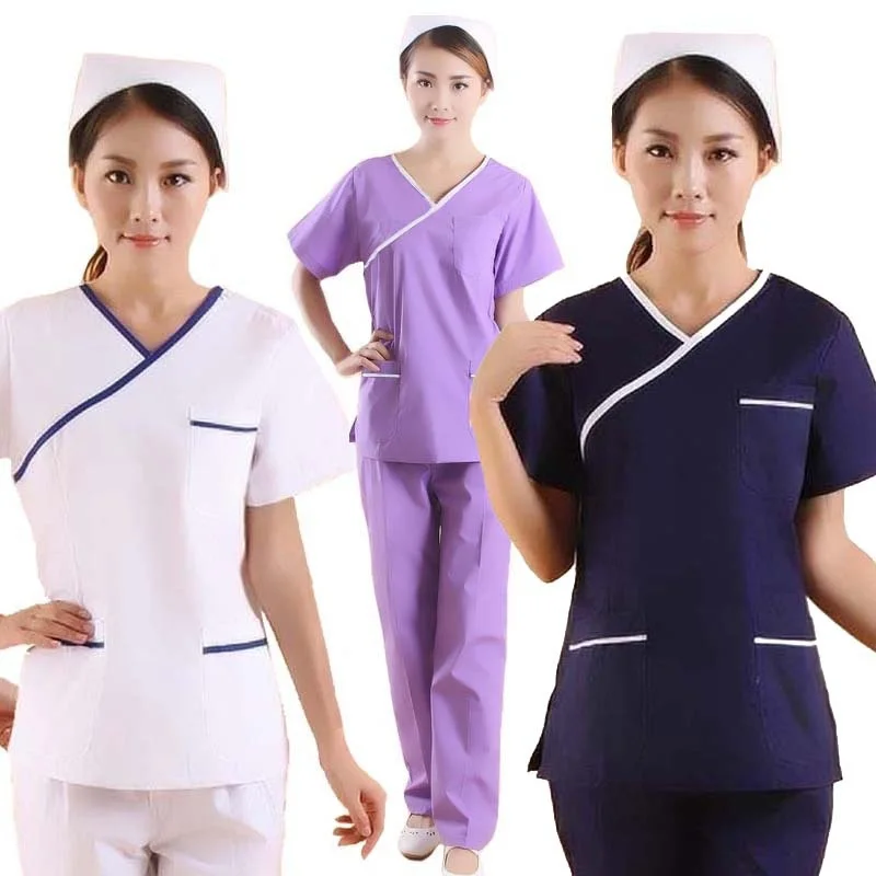 Женская мода скраб-топ цвет блокировка дизайн медицинская Униформа для кормления с коротким рукавом v-образным вырезом Топ(только топ