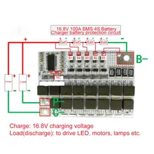 16.8 v 100a bms 4S li-ion bateria proteção módulo de circuito 18650 li-polímero de lítio limno equilíbrio placa de carregamento pcmpcb