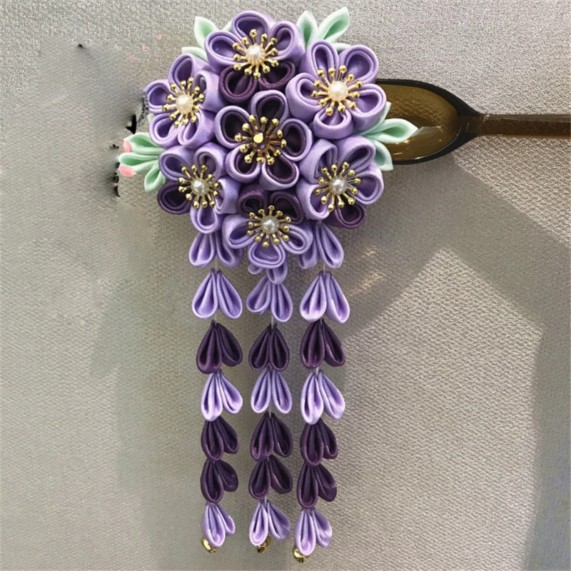 Сакура tsuami Kanzashi шпилька для ханьфу, косплей реквизит ручной работы, аксессуары для костюма, Цветочный декор для женщин и девочек, 1 шт - Цвет: H