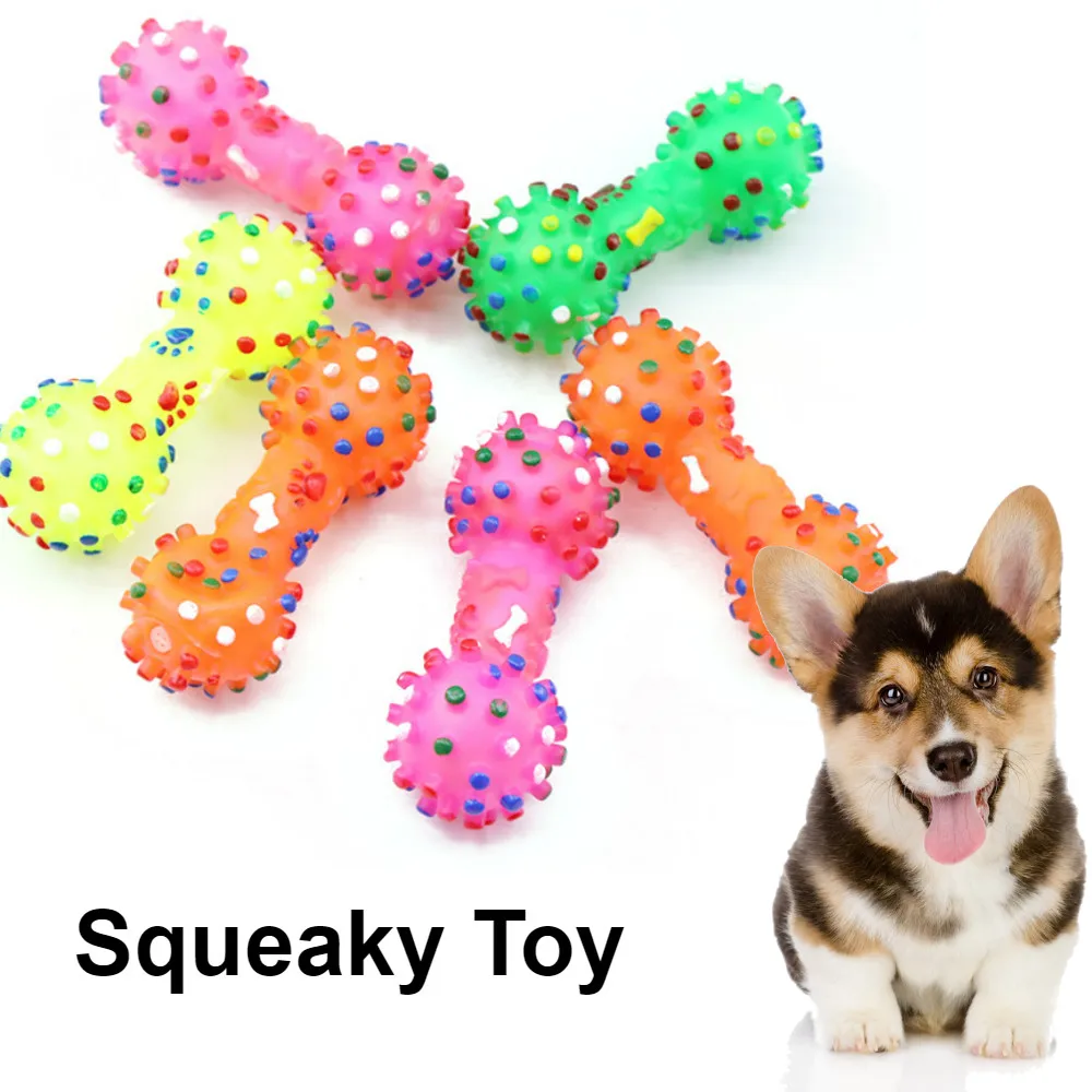 1pcs Pet Dog Cat Puppy Sound Polka Dot Squeaky Toy Rubber Dumbbell Chewing Funny | Дом и сад