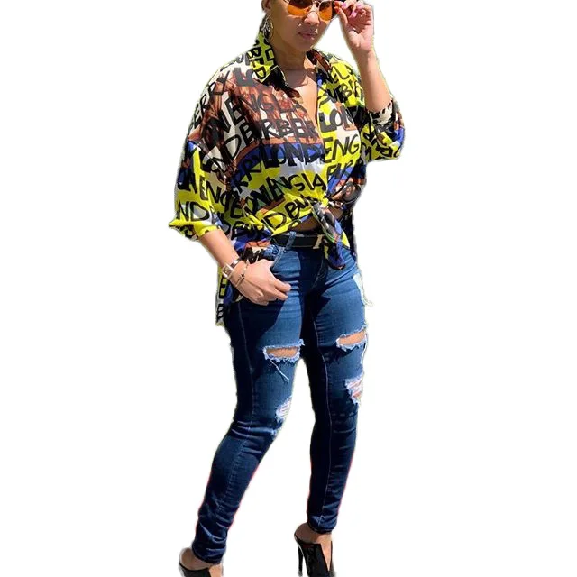 

Lemon Gina 2019 new women summer letter printing Half-length sleeves fashion casual shirts top LM8070