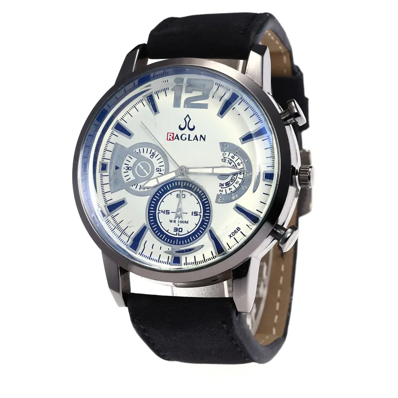 

A Hot Selling Fake Three-Eyed 12-Point with Numbers Men Casual Blueray MEN'S Belt Watch